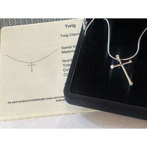 De Beers 950 Platinum Diamond Twig Cross Necklace W/ COA